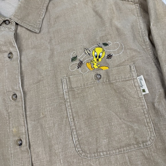 Vintage Looney Tunes Tweety Bird Corduroy Button Longsleeve Shirt Size XL - Picture 3 of 14